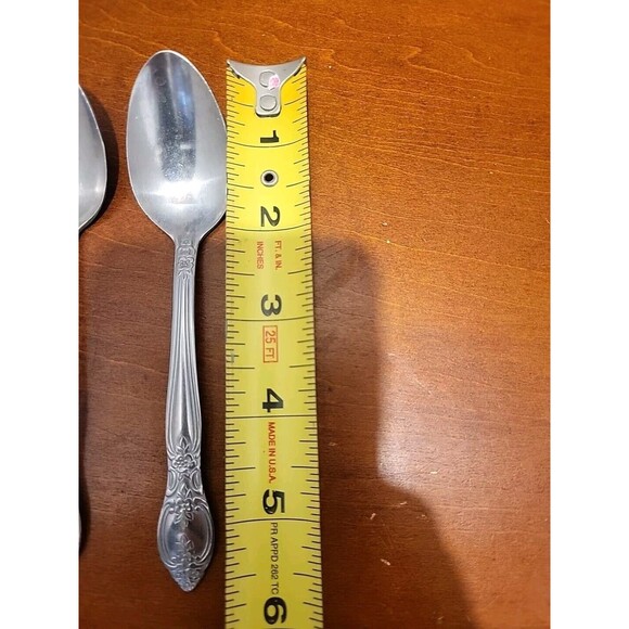 Hanford Forge Double Rose Stainless Flatware Teaspoons 5.5" - Set of 7 - Picture 5 of 5